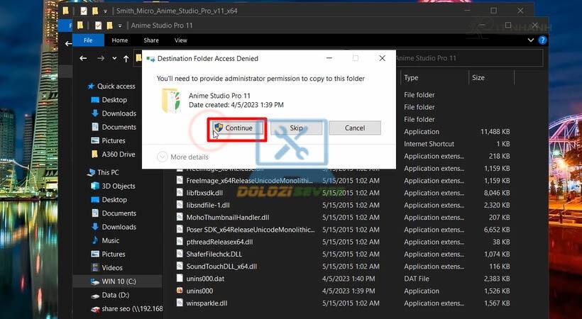 Chọn Continue để tiếp tục quá trình kích hoạt Smith Micro Anime Studio Pro V11 Chọn Continue để tiếp tục quá trình kích hoạt Smith Micro Anime Studio Pro V11