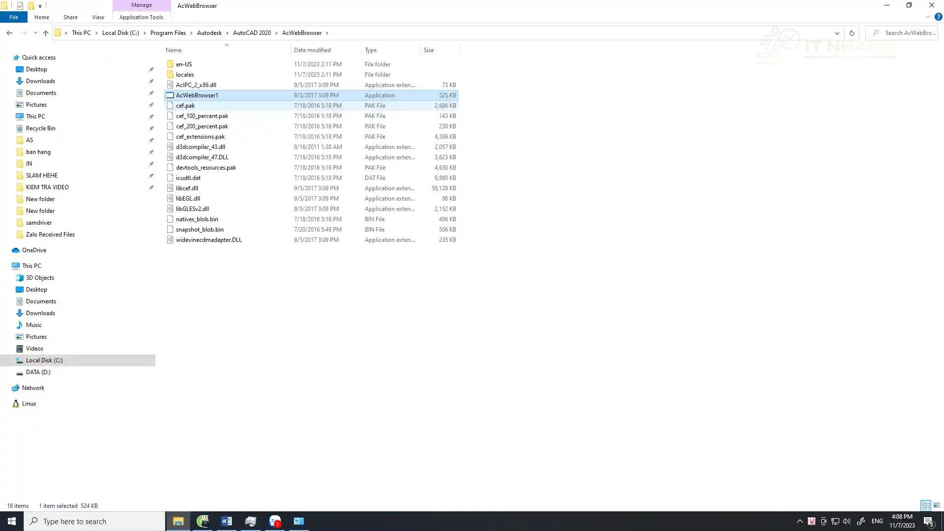 Mở thư mục cài đặt AutoCAD để tìm AcWebBrowser