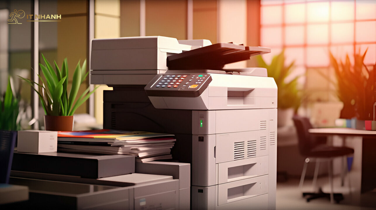 Kỹ thuật viên sửa máy photocopy chuyên nghiệp Kỹ thuật viên IT Nhanh đang sửa chữa máy photocopy